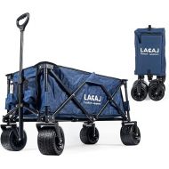 Collapsible Wagon, All Terrain Folding Wagon, Foldable Wagon Cart with Big Wheels for Outdoor Garden, Picnic, Beach, Sports, Camping(Blue)