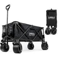 Collapsible Wagon, Heavy Duty Folding Wagon, Foldable Wagon Cart with All Terrain Big Wheels for Outdoor Garden, Picnic, Beach, Sports, Camping(Black)