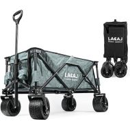 Collapsible Wagon, Heavy Duty Folding Wagon, Foldable Wagon Cart with All Terrain Big Wheels for Outdoor Garden, Picnic, Beach, Sports, Camping(Gray)