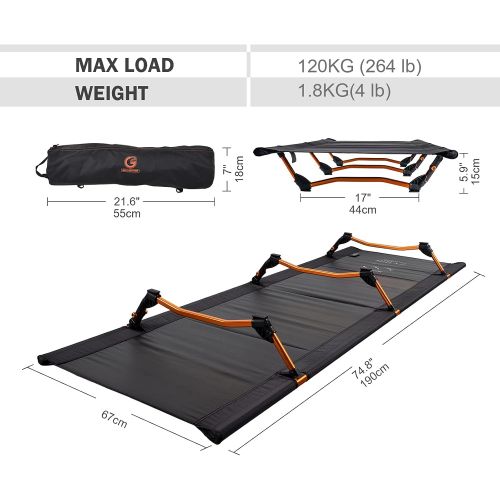  G2 GO2GETHER G2 Foldable 4lbs Camping Cot, Durable Travel Tent Cot, Ultralight for Backpacking, Summer Hiking, Mountaineering, Max Loading Capacity 264lb, Easy to use for Woman & Man, Comes wit