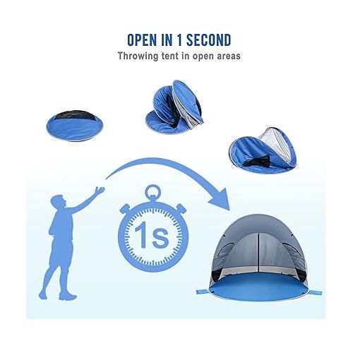  G4Free Beach Tent UPF 50+ Easy Pop Up Sun Shade 3-4 Persons Portable Sport Umbrella Instant Sun Shelter Tent Spacious Baby Canopy