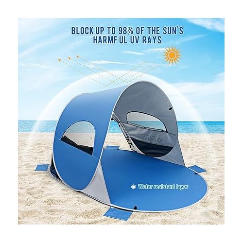  G4Free Beach Tent UPF 50+ Easy Pop Up Sun Shade 3-4 Persons Portable Sport Umbrella Instant Sun Shelter Tent Spacious Baby Canopy