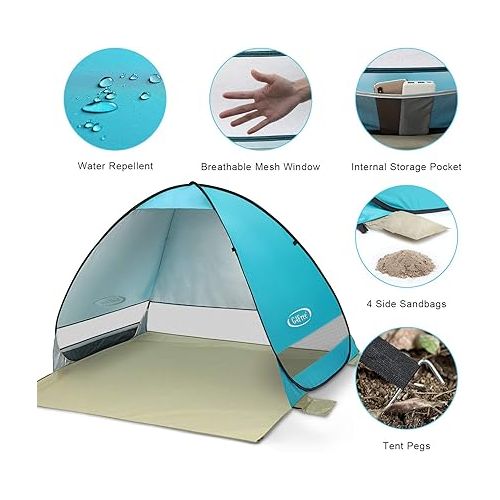  G4Free Large Pop up Beach Tent for 3-4 Person, UPF 50+ Automatic Sun Shelter Canopy Portable Outdoor Cabana Sun Umbrella