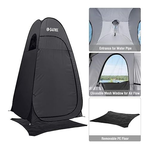  G4Free Pop Up Privacy Shower Tent Portable Outdoor Changing Room Camping Toilet Sun Shelter with Carry Bag(Black)