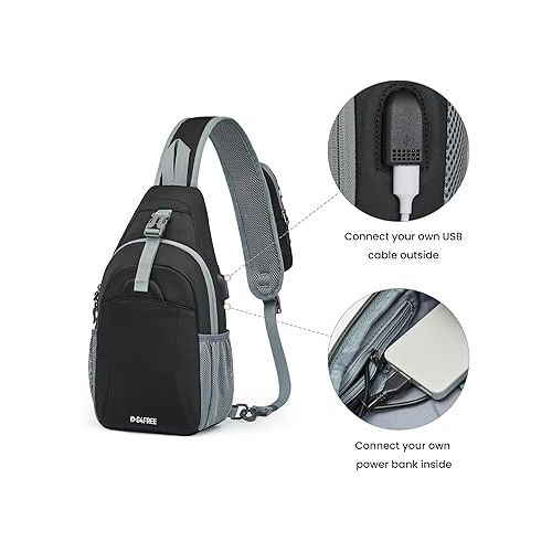  G4Free Sling Bag RFID Crossbody Sling Backpack with USB Charging Port, Travel Hiking Daypack Shoulder Chest Bag for Women Men(Black)