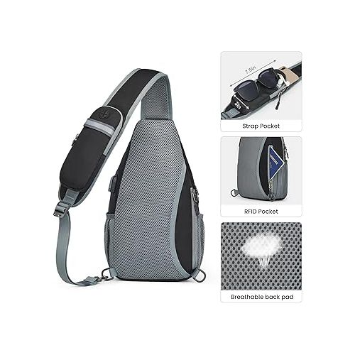  G4Free Sling Bag RFID Crossbody Sling Backpack with USB Charging Port, Travel Hiking Daypack Shoulder Chest Bag for Women Men(Black)