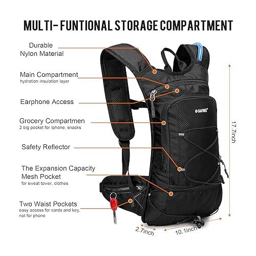  G4Free Insulated Hydration Backpack Pack with 2L BPA Free Bladder for Outdoor Running Hiking Cycling Camping