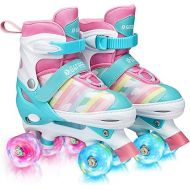 G4Free Kids Roller Skates for Girls, 4 Size Adjustable Roller Skates with Light Up Wheels for Toddlers Children Outdoor Indoor