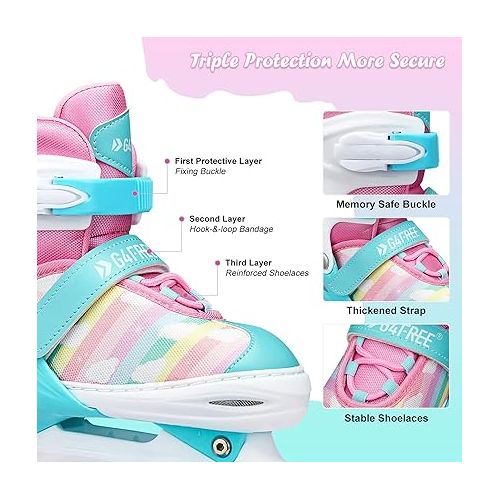  G4Free Kids Roller Skates for Girls, 4 Size Adjustable Roller Skates with Light Up Wheels for Toddlers Children Outdoor Indoor