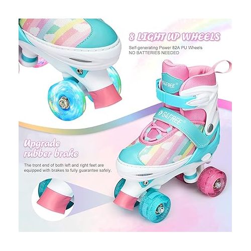  G4Free Kids Roller Skates for Girls, 4 Size Adjustable Roller Skates with Light Up Wheels for Toddlers Children Outdoor Indoor