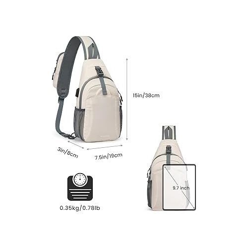  G4Free Sling Bag RFID Crossbody Sling Backpack with USB Charging Port, Travel Hiking Daypack Shoulder Chest Bag for Women Men(Ivory)