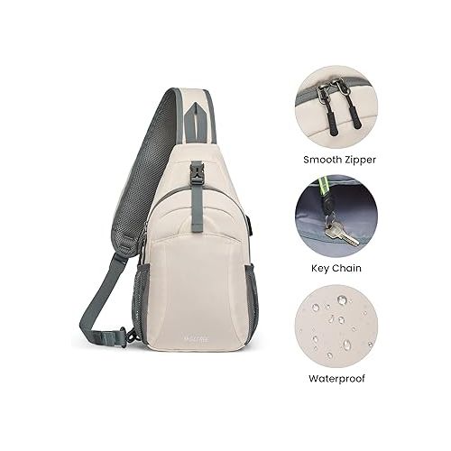  G4Free Sling Bag RFID Crossbody Sling Backpack with USB Charging Port, Travel Hiking Daypack Shoulder Chest Bag for Women Men(Ivory)