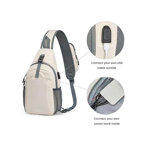  G4Free Sling Bag RFID Crossbody Sling Backpack with USB Charging Port, Travel Hiking Daypack Shoulder Chest Bag for Women Men(Ivory)