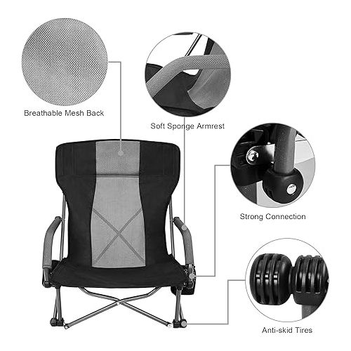  G4Free Folding Beach Chair, Low Sling Portable Beach Chair for Adults with Headrest, Backpack Lightweight Camp Chair for Outdoor Camping Sand Beach
