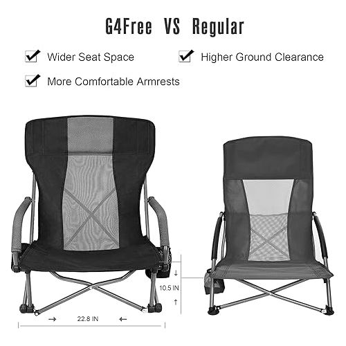  G4Free Folding Beach Chair, Low Sling Portable Beach Chair for Adults with Headrest, Backpack Lightweight Camp Chair for Outdoor Camping Sand Beach