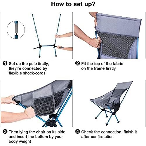  G4Free Portable Camping Chairs, Medium Size Ultralight Folding Compact Chair Heavy Duty 265lbs with Carry Bag for Outdoor Hiking Backpacking Picnic Beach