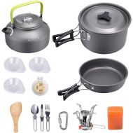 G4Free Camping Cookware Mess Kit Lightweight Pot Pan Kettle Fork Knife Spoon Kit for Backpacking Outdoor Hiking Picnic