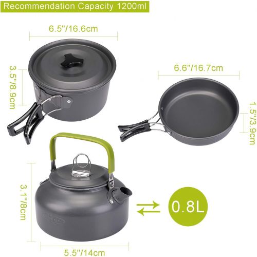  G4Free Camping Cookware Mess Kit Lightweight Pot Pan Kettle Fork Knife Spoon Kit for Backpacking Outdoor Hiking Picnic