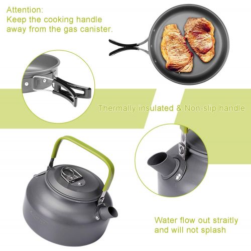  G4Free Camping Cookware Mess Kit Lightweight Pot Pan Kettle Fork Knife Spoon Kit for Backpacking Outdoor Hiking Picnic