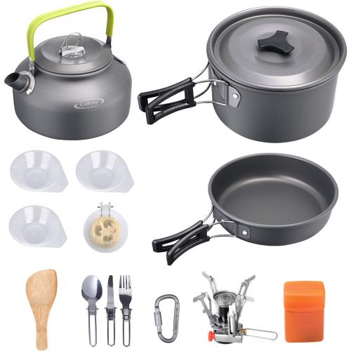  G4Free Camping Cookware Mess Kit Lightweight Pot Pan Kettle Fork Knife Spoon Kit for Backpacking Outdoor Hiking Picnic