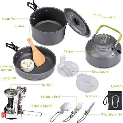  G4Free Camping Cookware Mess Kit Lightweight Pot Pan Kettle Fork Knife Spoon Kit for Backpacking Outdoor Hiking Picnic