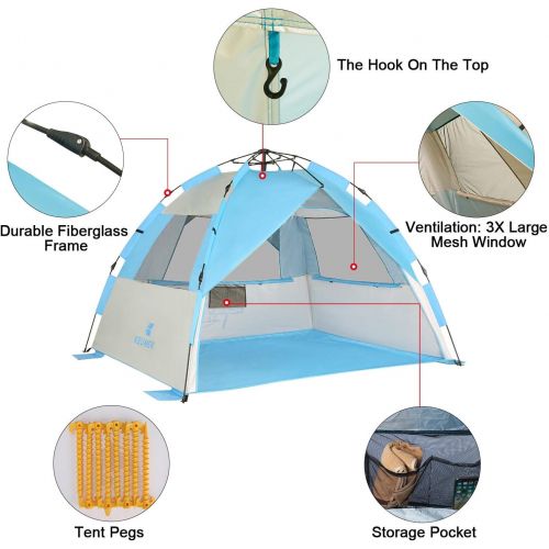  G4Free Easy Setup Beach Tent Deluxe XL Sun Shelter with UPF 50+ UV Protection