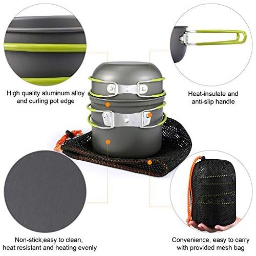  G4Free 2/4 PCS Camping Cookware Mess Kit Hiking Backpacking Picnic Cooking Bowl Non Stick Pot