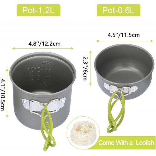  G4Free 2/4 PCS Camping Cookware Mess Kit Hiking Backpacking Picnic Cooking Bowl Non Stick Pot