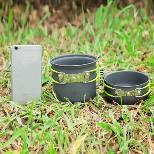  G4Free 2/4 PCS Camping Cookware Mess Kit Hiking Backpacking Picnic Cooking Bowl Non Stick Pot