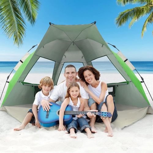  G4Free Easy Set up Beach Tent Deluxe XL, Pop up Sun Shelter for 3-4 Persons with UPF 50+ Protection Beach Shade with Extended Floor (Lake-Blue)