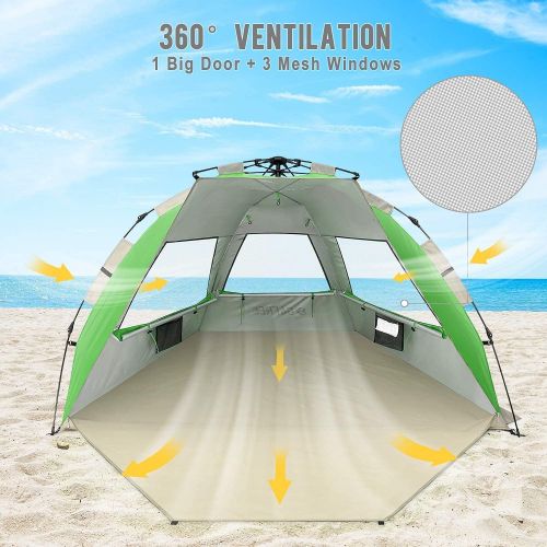  G4Free Easy Set up Beach Tent Deluxe XL, Pop up Sun Shelter for 3-4 Persons with UPF 50+ Protection Beach Shade with Extended Floor (Lake-Blue)