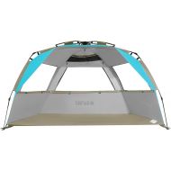 G4Free Easy Set up Beach Tent Deluxe XL, Pop up Sun Shelter for 3-4 Persons with UPF 50+ Protection Beach Shade with Extended Floor (Lake-Blue)