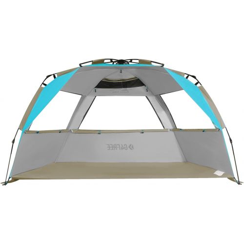  G4Free Easy Set up Beach Tent Deluxe XL, Pop up Sun Shelter for 3-4 Persons with UPF 50+ Protection Beach Shade with Extended Floor (Lake-Blue)