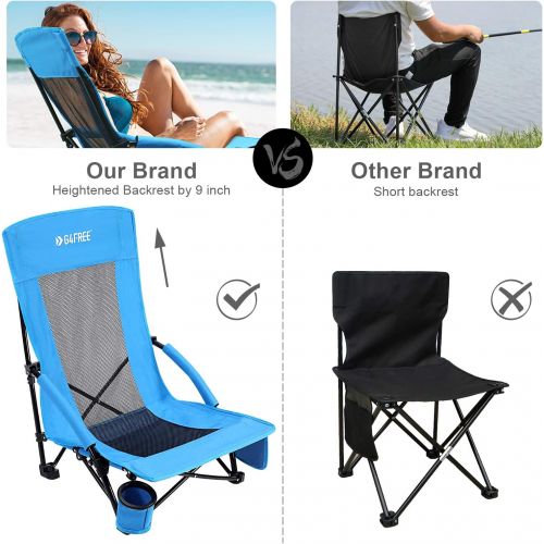  G4Free Low Sling Beach Chair, Folding Portable Beach Chair, Backpack Camping Chair for Adults with Mesh Back and Low Seat, Heavy Duty Reclining for Sand Camping