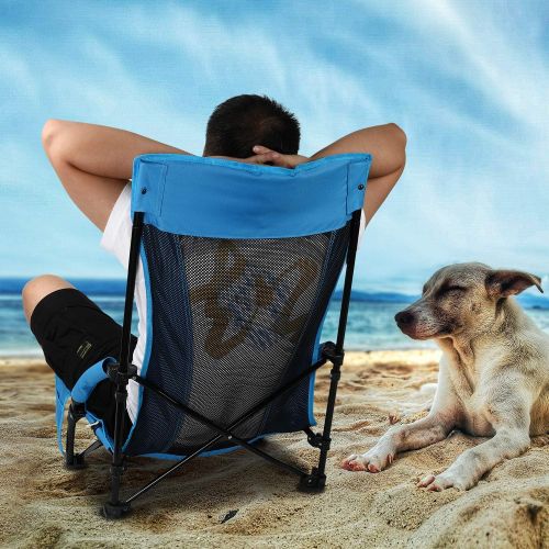  G4Free Low Sling Beach Chair, Folding Portable Beach Chair, Backpack Camping Chair for Adults with Mesh Back and Low Seat, Heavy Duty Reclining for Sand Camping