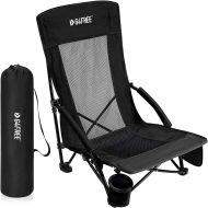 G4Free Low Sling Beach Chair, Folding Portable Beach Chair, Backpack Camping Chair for Adults with Mesh Back and Low Seat, Heavy Duty Reclining for Sand Camping