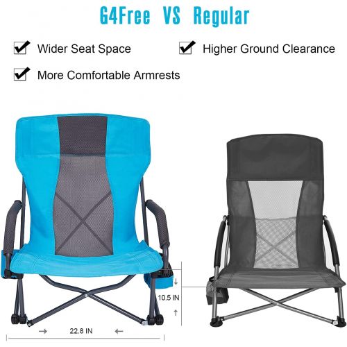  G4Free Low Sling Folding Beach Chair Camping Chairs Compact Concert Lumbar Back Support Festival Chair with Carry Bag