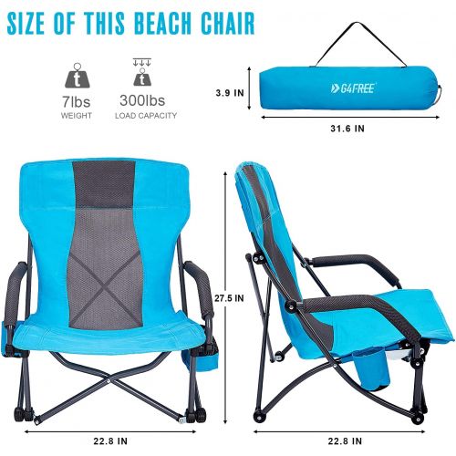  G4Free Low Sling Folding Beach Chair Camping Chairs Compact Concert Lumbar Back Support Festival Chair with Carry Bag