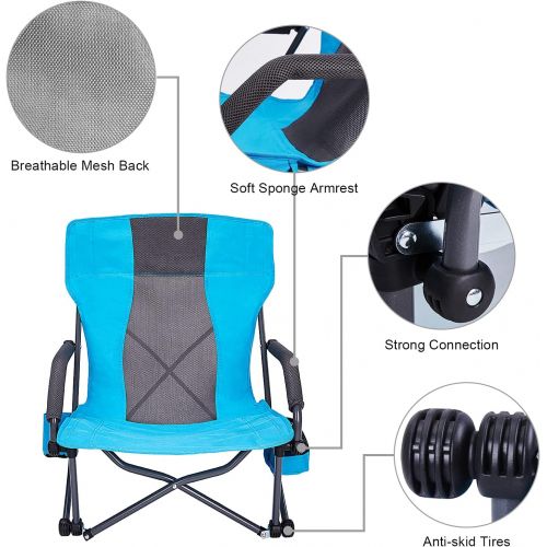  G4Free Low Sling Folding Beach Chair Camping Chairs Compact Concert Lumbar Back Support Festival Chair with Carry Bag