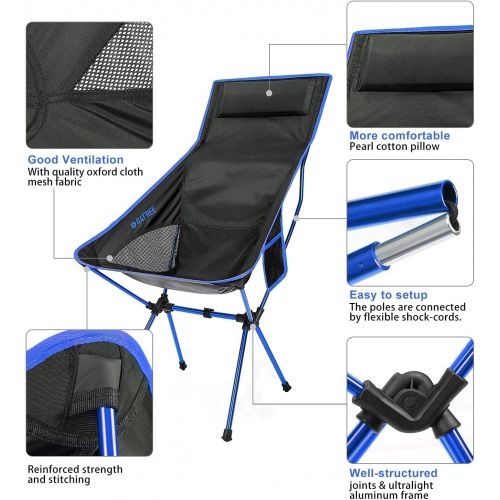  G4Free Lightweight Portable High Back Camping Chair, Folding Backpacking Camp Chairs Upgrade with Headrest & Pocket for Outdoor Travel Picnic Hiking Fishing