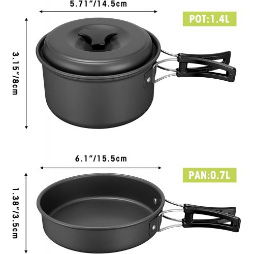  G4Free 12PCS Camping Cookware Mess Kit, Lightweight Cooking Pot Pan Kettle Fork Knife Spoon Kit for Backpacking, Outdoor Camping Hiking and Picnic