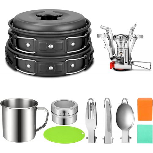  G4Free 12PCS Camping Cookware Mess Kit, Lightweight Cooking Pot Pan Kettle Fork Knife Spoon Kit for Backpacking, Outdoor Camping Hiking and Picnic