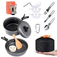 G4Free 13PCS Camping Cookware Mess Kit Hiking Backpacking Picnic Cooking Bowl Non Stick Pot Pan Knife Spoon Set