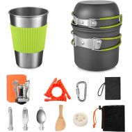 G4Free 13 Pcs Camping Cookware Stove Mess Kit, Cooking Pot Pan Bowl, Mini Stove, Stainless Steel Cup, Knife Fork Spoon Set for Backpacking, Camping Hiking and Picnic