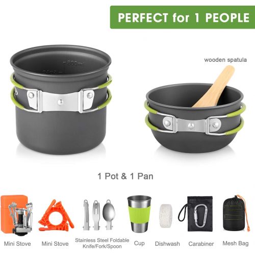  G4Free 13 Pcs Camping Cookware Stove Mess Kit, Cooking Pot Pan Bowl, Mini Stove, Stainless Steel Cup, Knife Fork Spoon Set for Backpacking, Camping Hiking and Picnic