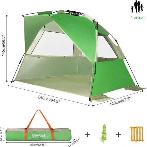  G4Free Easy Set up Beach Tent Deluxe XL, Pop up Sun Shelter for 3-4 Persons with UPF 50+ Protection Beach Shade with Extended Floor (Lake-Blue)