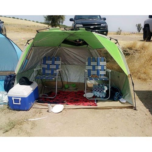  G4Free Easy Set up Beach Tent Deluxe XL, Pop up Sun Shelter for 3-4 Persons with UPF 50+ Protection Beach Shade with Extended Floor (Lake-Blue)