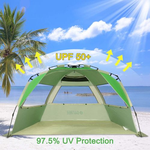  G4Free Easy Set up Beach Tent Deluxe XL, Pop up Sun Shelter for 3-4 Persons with UPF 50+ Protection Beach Shade with Extended Floor (Lake-Blue)