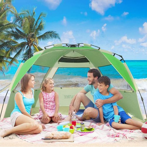  G4Free Easy Set up Beach Tent Deluxe XL, Pop up Sun Shelter for 3-4 Persons with UPF 50+ Protection Beach Shade with Extended Floor (Lake-Blue)