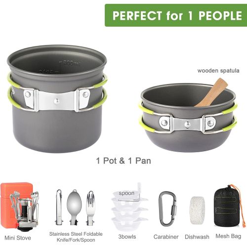  G4Free 13 PCS Camping Cookware Mess Kit Hiking Backpacking Picnic Cooking Bowl Non Stick Pot Knife Spoon Set